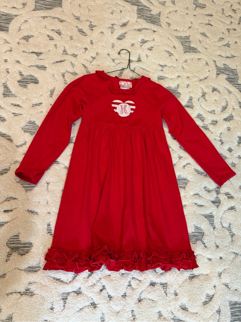 Southern Tots Red Long Sleeve Girls Dress with Heart Applique monogrammed H 7/8